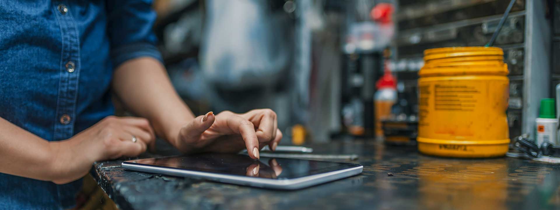 Person using mobile device at work