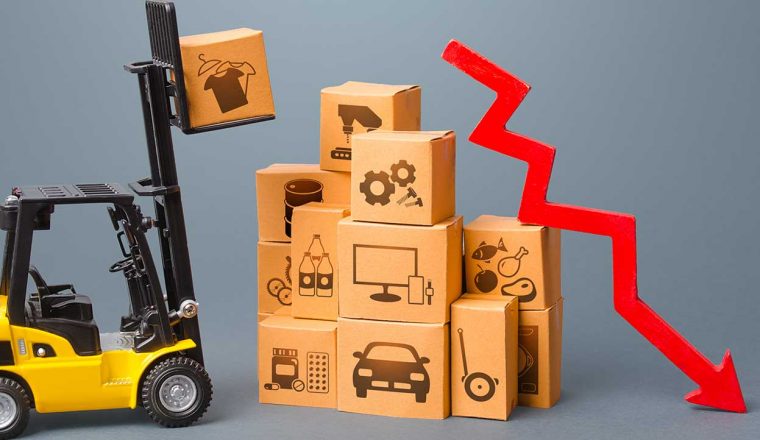 Picture of toy truck with boxes and downwards arrow