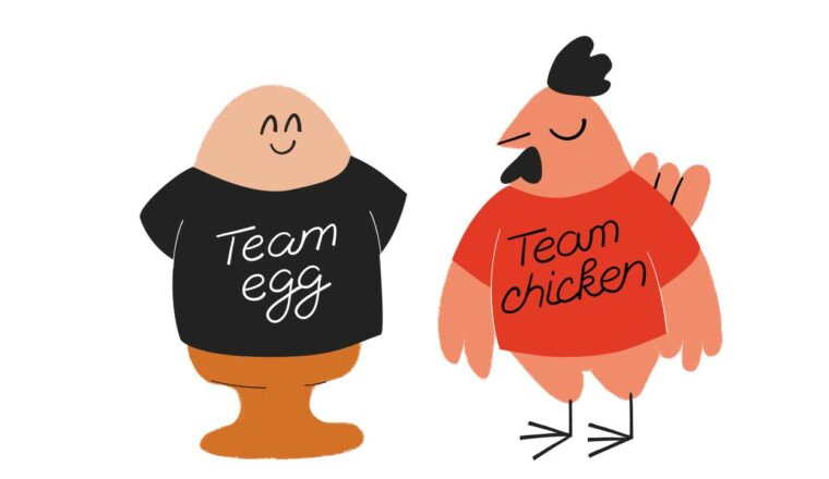 Graphic of a chicken and an egg